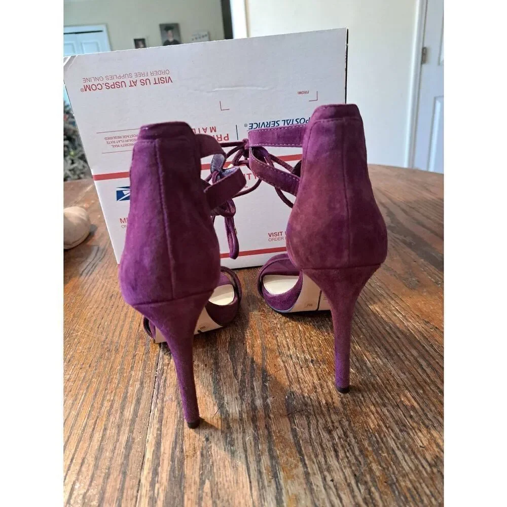 9M Gianni Bini Purple Lace Ankle Open Toe High Heel Pump Stiletto Dress Shoes